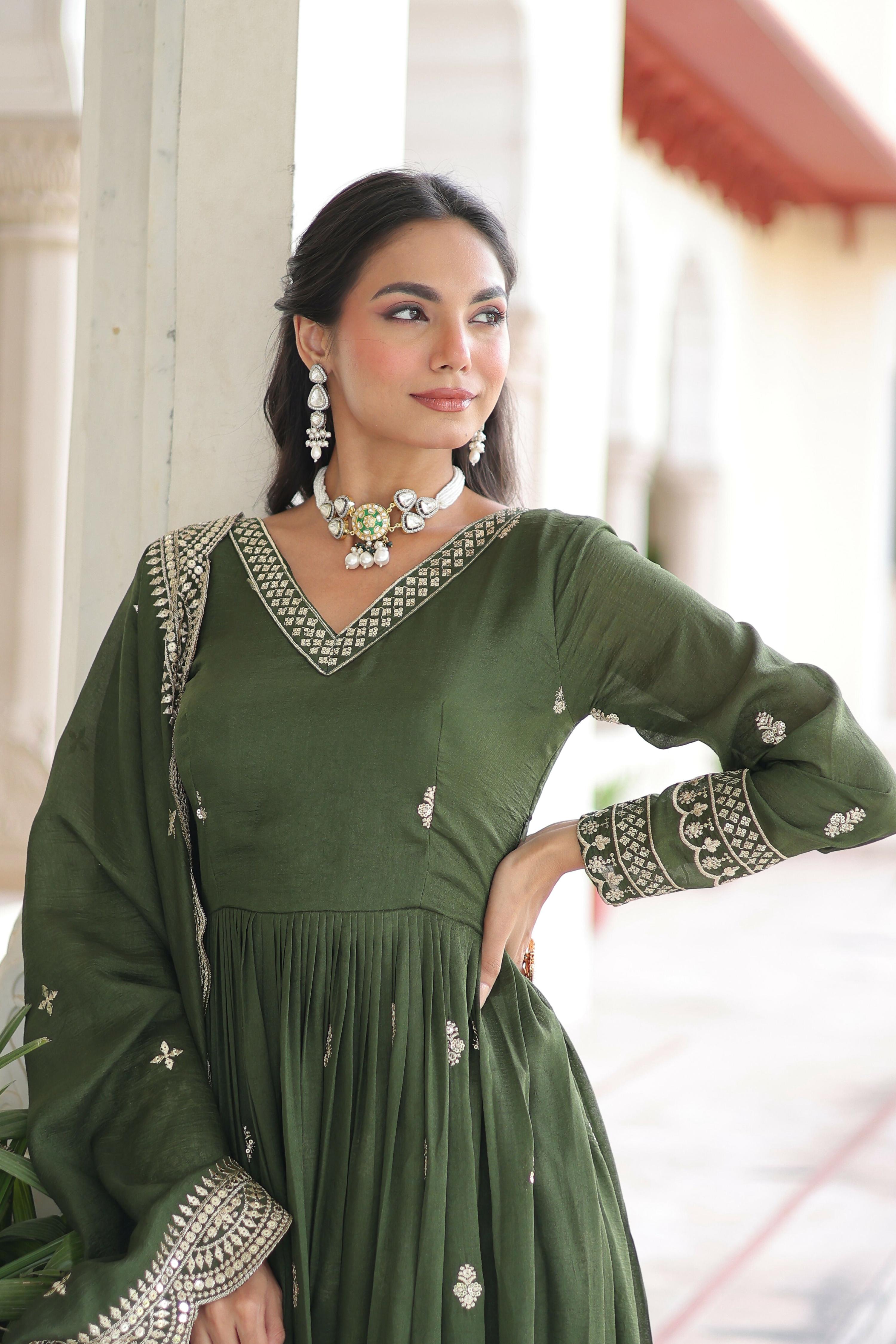 Joban Fashion Green Readymade Kurta Set With Sequence embroidery Work - Distacart