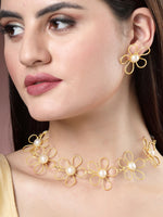 Thumbnail for NVR Women's Gold Floral Shape Beaded Handcrafted Jewellery Set - Distacart