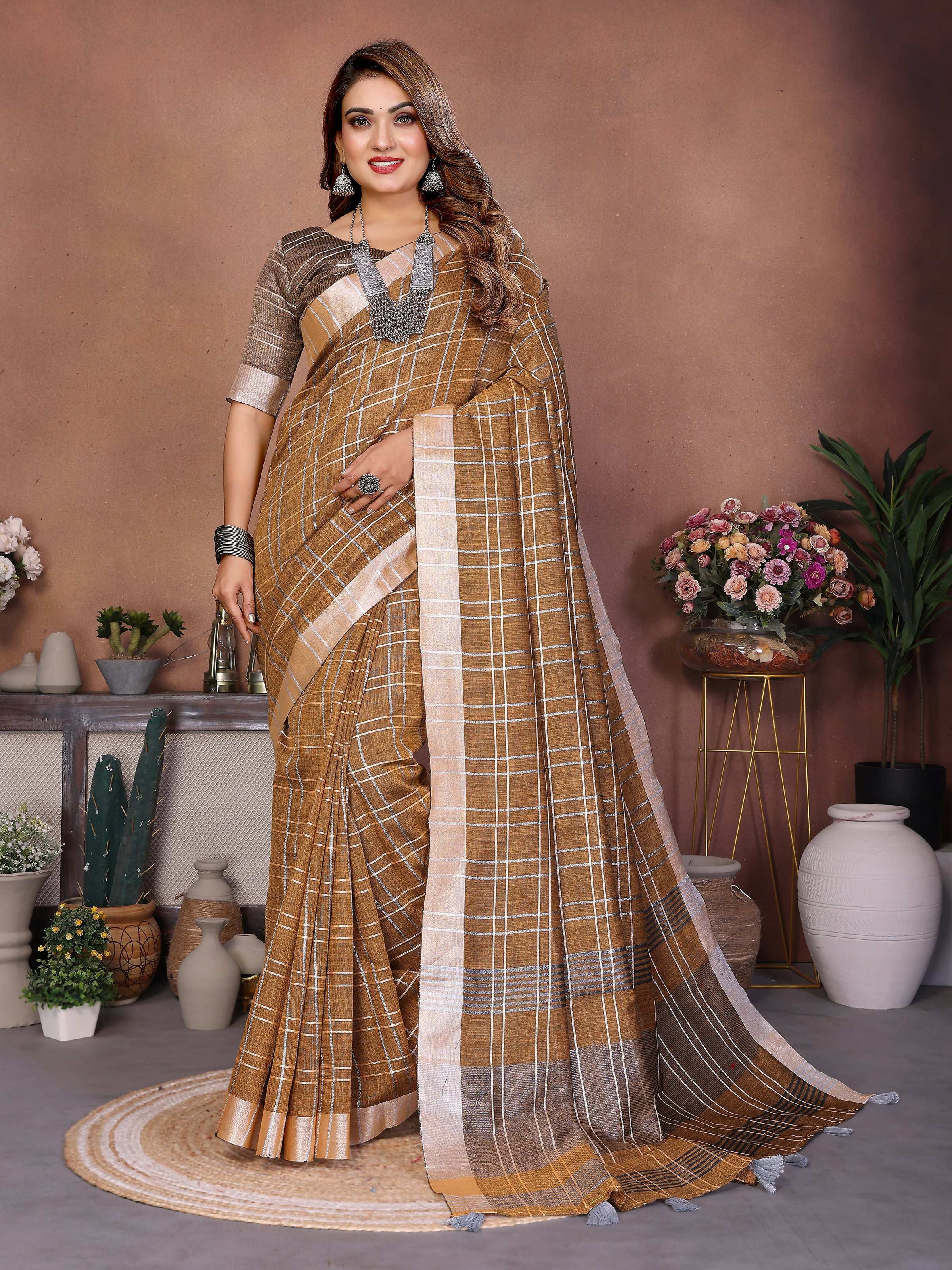 Aastha Fashion Mustard Linen Weaving Saree - Distacart