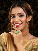 Thumbnail for Ruby Raang Gold Polished Green Kundan Cocktail Ring