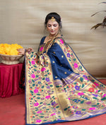 Thumbnail for Jyoti Fashion Women's Navy Blue Paithani Silk Zari Woven Saree with Blouse - Distacart