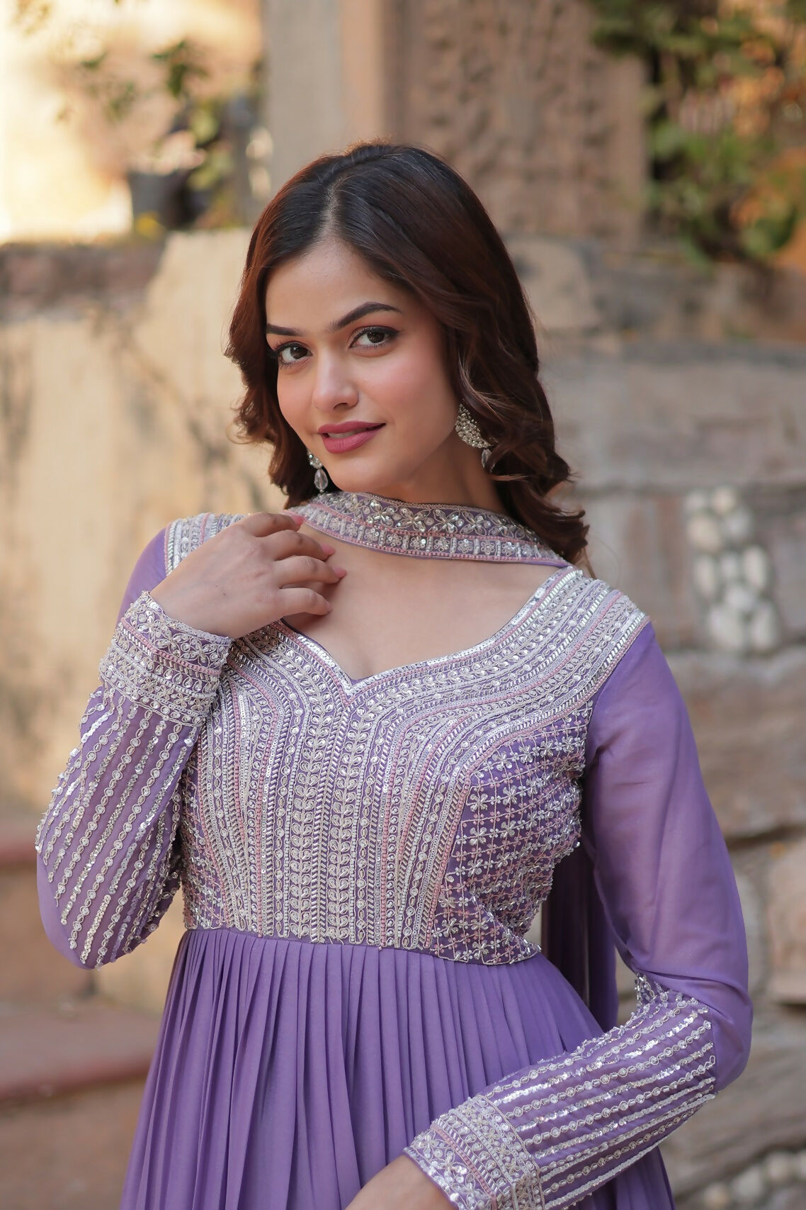 Joban Fashion Lavender Georgette Sequence Embroidery Work Kurta Set