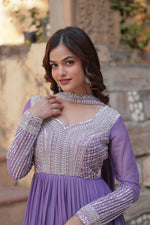 Thumbnail for Joban Fashion Lavender Georgette Sequence Embroidery Work Kurta Set