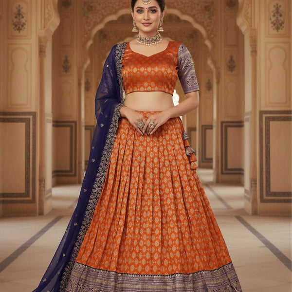 Teeya Creation New Womens Latest Embroidered Designer Lehenga Choli Set - Orange - Dista
