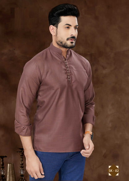 Joban Fashion Men's Pure Cotton Brown Plain Short Kurta - Distacart