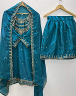 Thumbnail for Teeya Creation Teal Color Fendy Satin Silk Heavy Embroidery Work Sharara Suit - Distacart