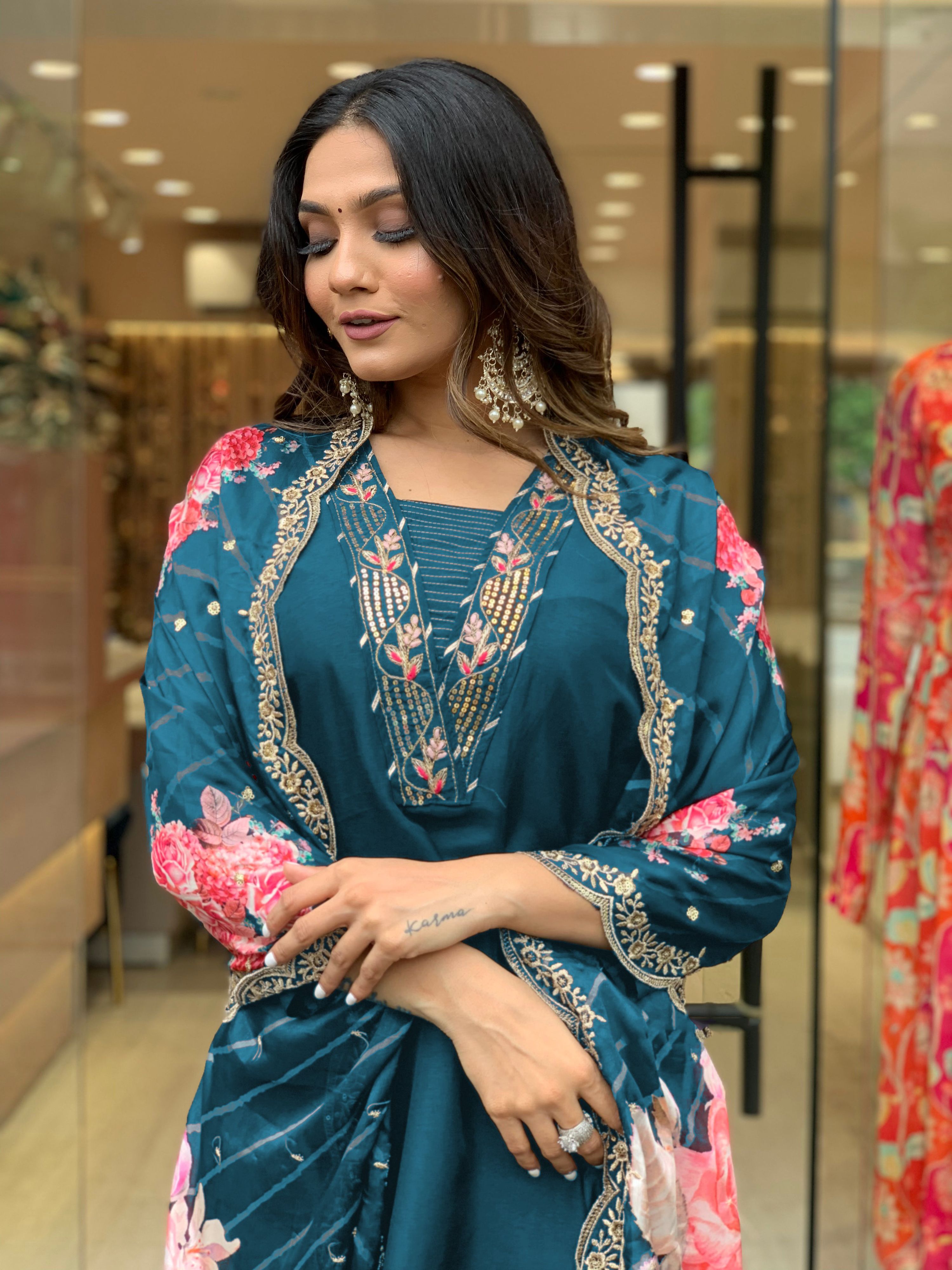 Yash Enterprise Morpankh Rayon Embroidery Party Wear Suit Set