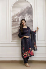 Thumbnail for The52 Women's Beautiful Soft Assam Fabric Printed Work A-line Kurta Pant and Dupatta Set - Distacart