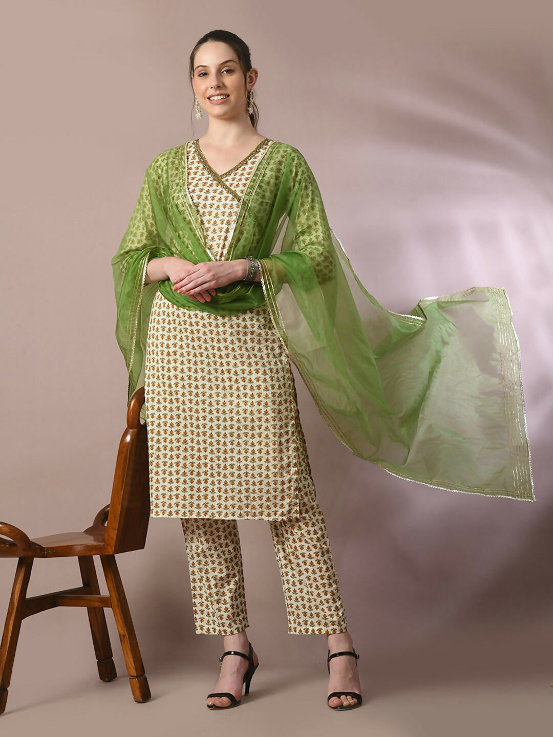 Myshka Women's Multi Printed Cotton Straight Party Kurta Set With Dupatta - Distacart