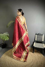 Thumbnail for Joban Fashion Red Woven Pattern Raw Silk Kanjivaram Silk Saree - Distacart