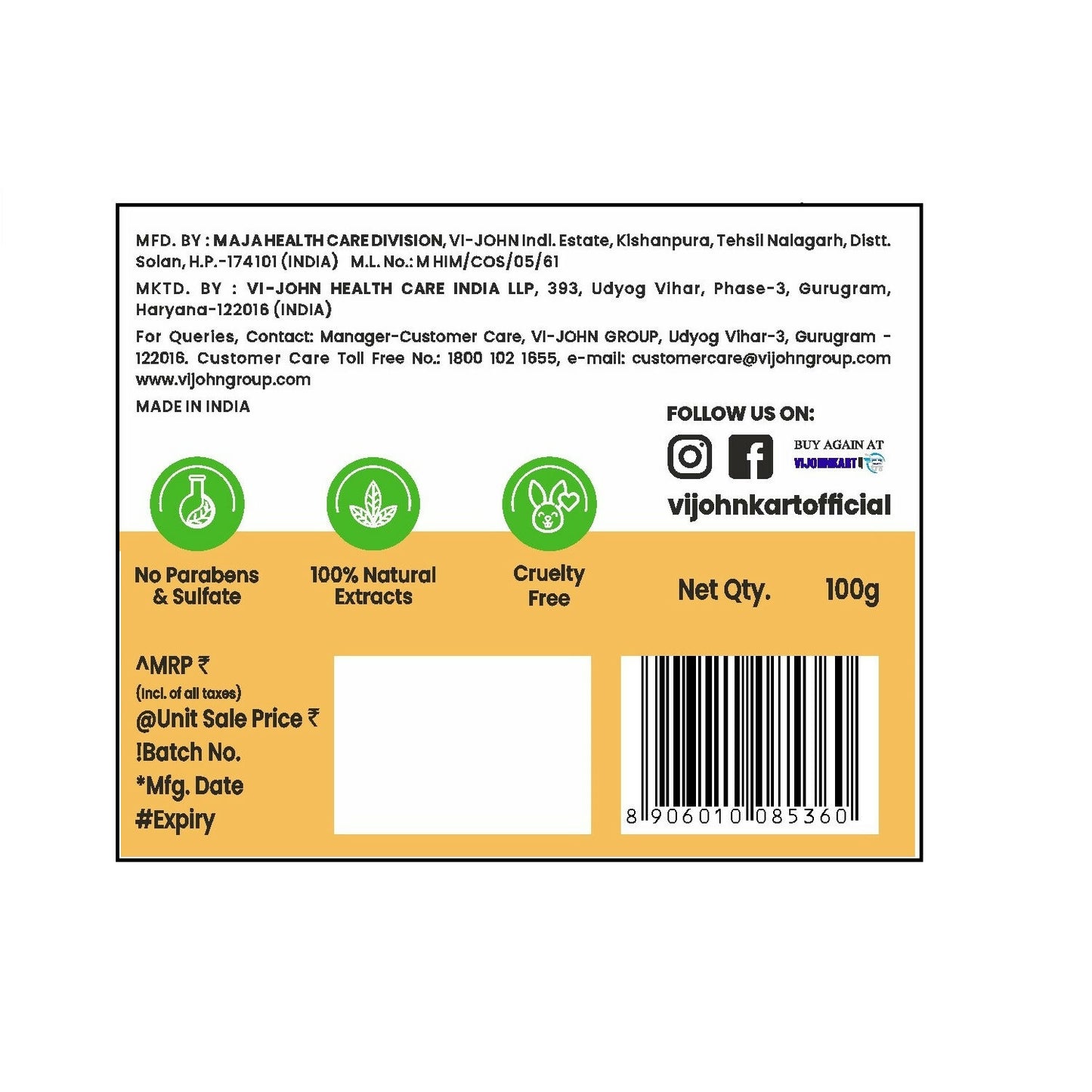VI-JOHN Prakritik Yogurt & Honey Face Pack Restoresgmlow, Made With 100% Natural Bio Actives - Distacart