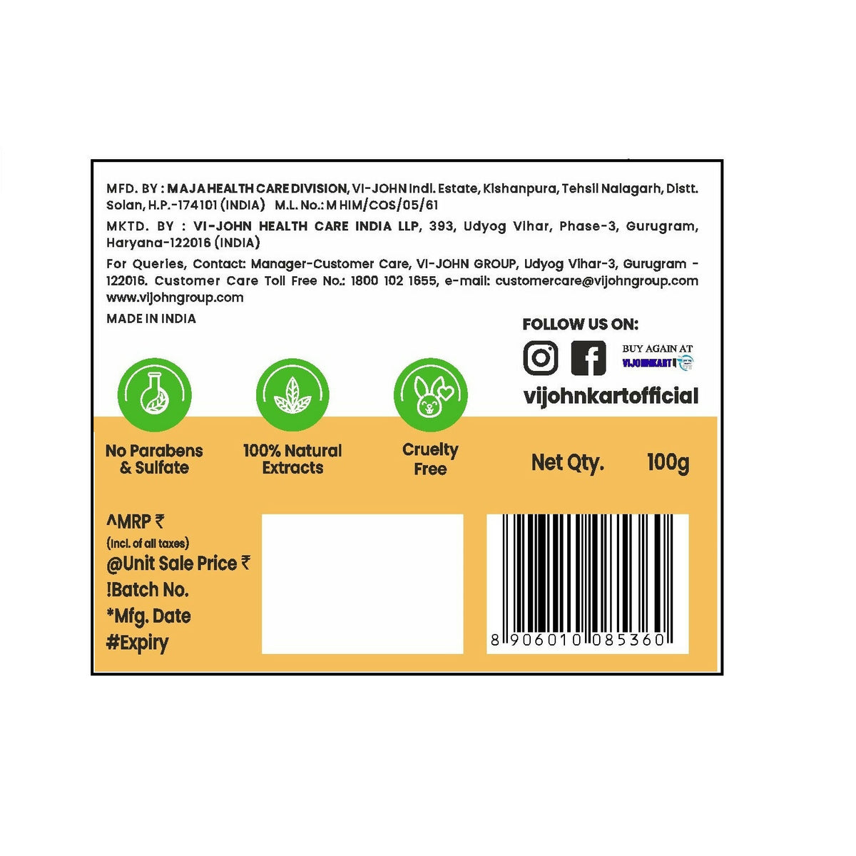 VI-JOHN Prakritik Yogurt & Honey Face Pack Restoresgmlow, Made With 100% Natural Bio Actives - Distacart
