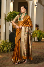 Thumbnail for Vishnu Weaves Women's Yellow Soft Tussar Silk Printed Saree with Blouse