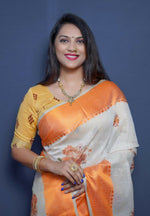 Thumbnail for Jyoti Fashion Women's Orange Linen Silk Digital Print with Jacquard Woven Border Saree with Blouse - Distacart