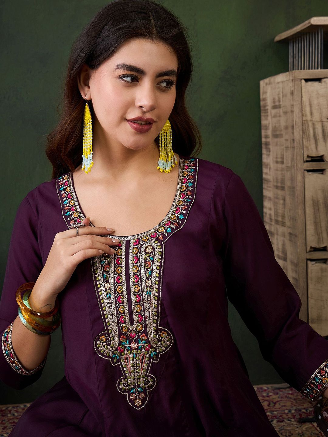 Sangria Embroidered Kurta & Dhoti Pant Kurta Set - Distacart