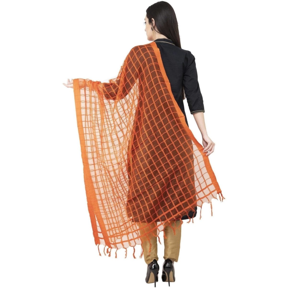 Red and orange double shade cotton dupatta main image 1