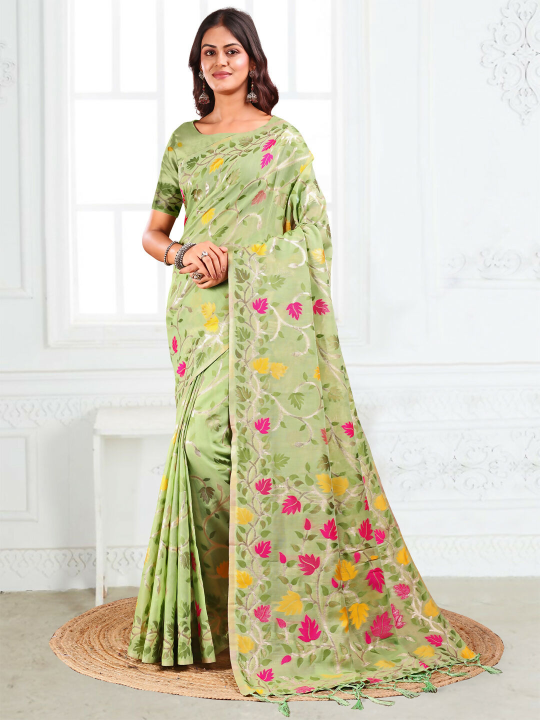 Astita Linen Cotton Light Green Saree