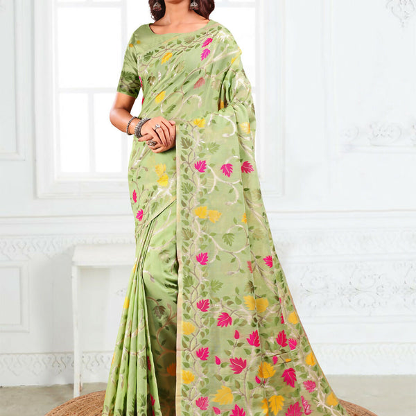 Astita Linen Cotton Light Green Saree