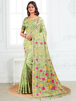 Thumbnail for Astita Linen Cotton Light Green Saree