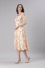 Thumbnail for Souchii Cream Floral Printed Fit & Flare Dress
