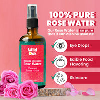 Thumbnail for Wild Oak Steam Distilled 100% Pure Bulgarian Rose Water Face Toner - Distacart