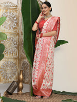 Thumbnail for Astita Linen Cotton Red & White Saree