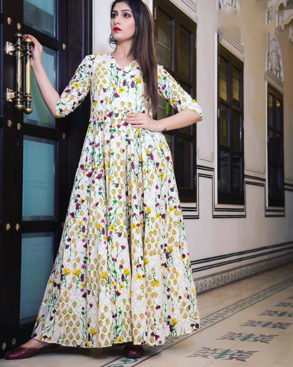 All Season Designer Cream Pure Maslin Gown - Anbazaar - Distacart