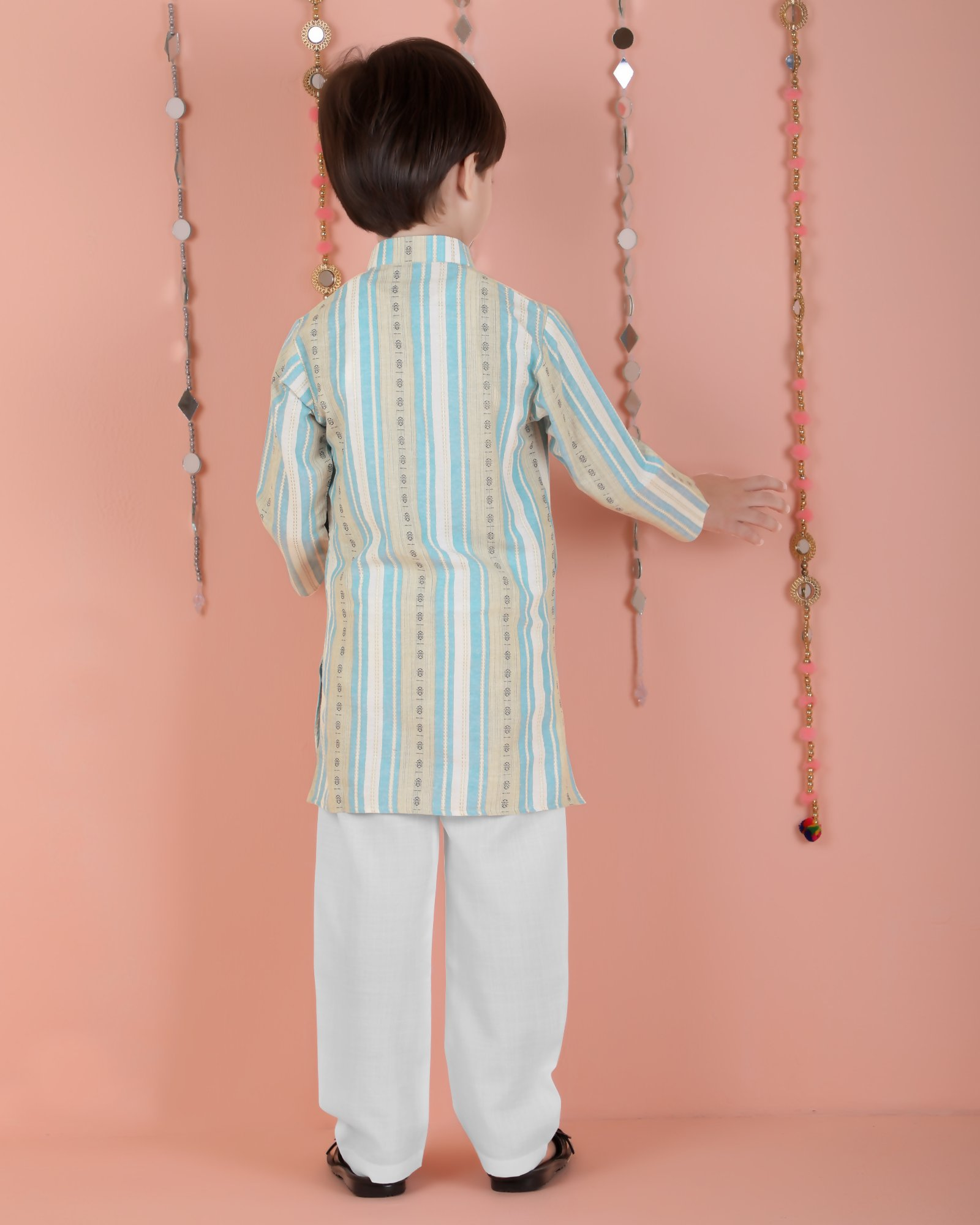 Joban Fashion Kids Island Cotton Full Sleeves Striped Kurta and Pyjama- Blue - Distacart