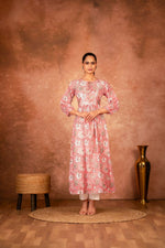Thumbnail for Joban Fashion Pink Floral Hand Block Printed Cotton Kurta Pant Set - Distacart