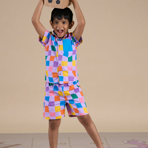 Snakes and Ladders Boys Multi Color Rotary Print Shirt and Boxer Set from Siblings Collection - Distacart