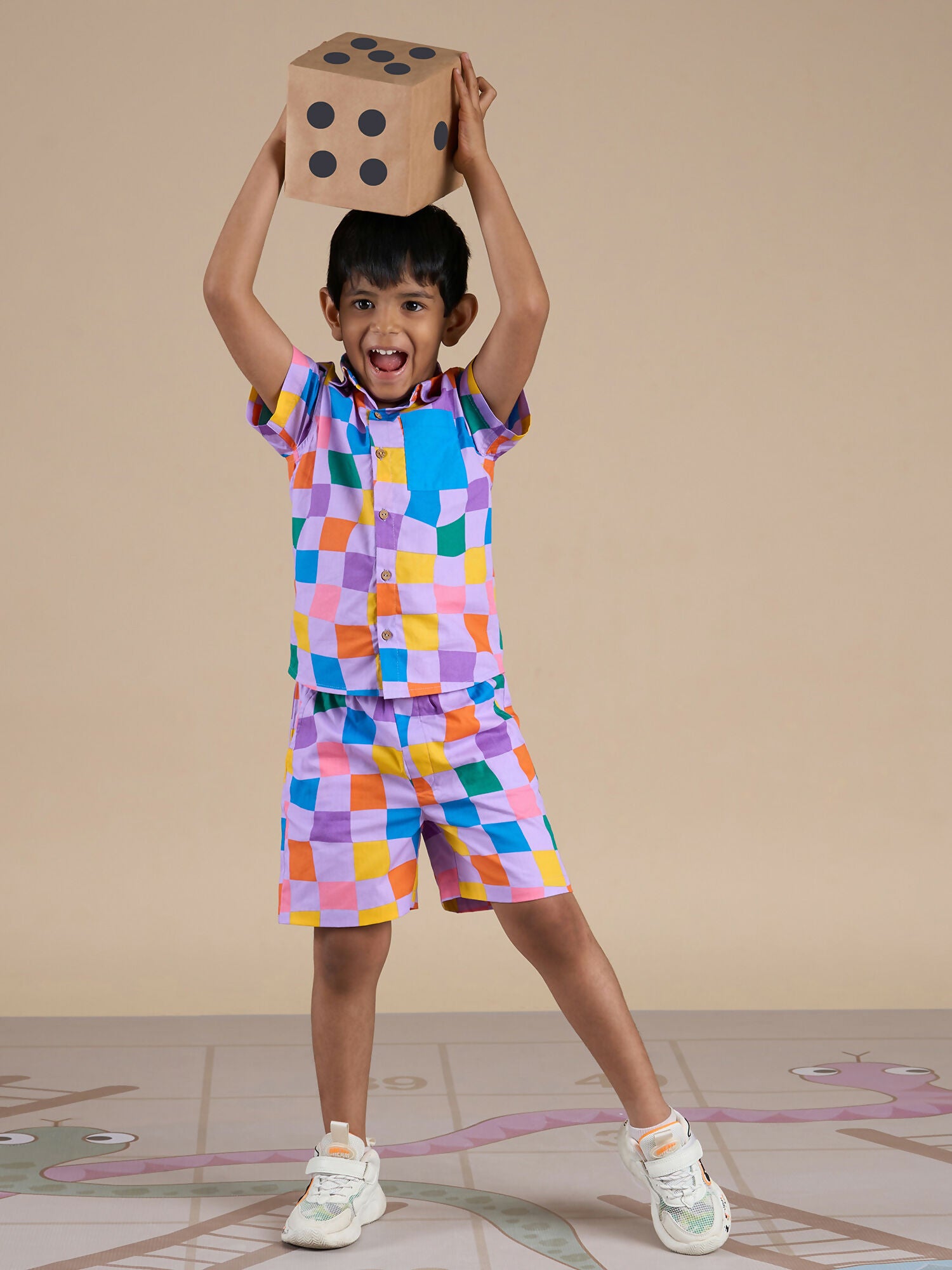 Snakes and Ladders Boys Multi Color Rotary Print Shirt and Boxer Set from Siblings Collection - Distacart