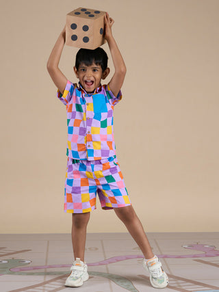 Snakes and Ladders Boys Multi Color Rotary Print Shirt and Boxer Set from Siblings Collection - Distacart