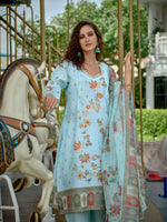 Thumbnail for Joban Fashion Positive Sky Blue Digital Print With Position Foil Kurta Set