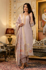Thumbnail for The52 Lavender Women's Beautiful Viscose Shimmer Fabric Embroidered Work Straight Kurta Pant and Dupatta Set - Distacart