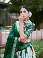 Thumbnail for Preksha Creation Tusser Silk With Ajarakh Prints Women Lehenga Choli - Green - Distacart