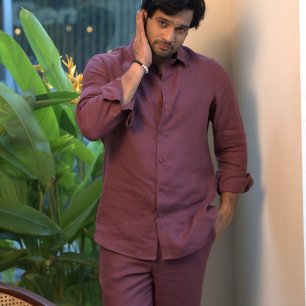 Linen Burgundy Coastal Muse Shirt By Hilo Design