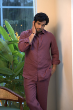 Thumbnail for Linen Burgundy Coastal Muse Shirt By Hilo Design