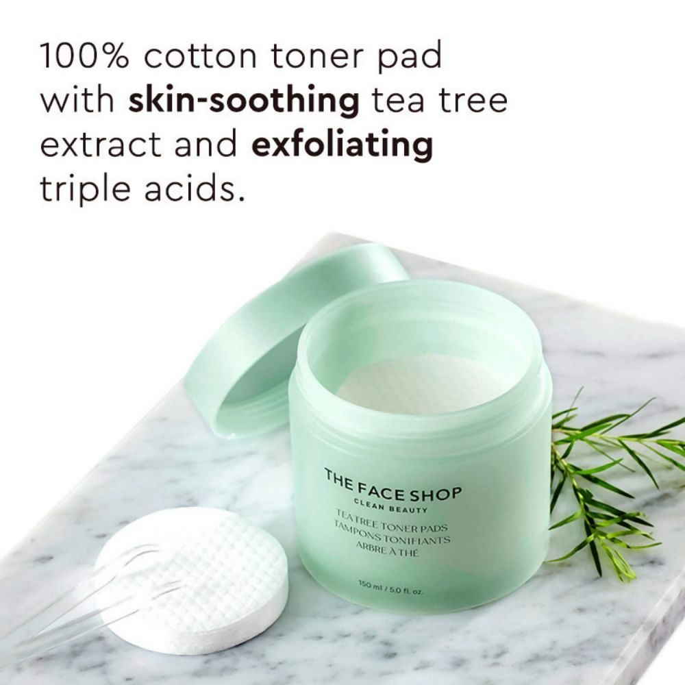 The Face Shop Tea Tree Toner Pads For Acne & Oily Skin With AHA, Ip BHA, PHA & Hyaluronic Acid - Distacart