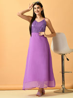 Thumbnail for Myshka Women's Lavender Empire Party Dress - Distacart