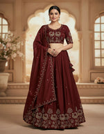 Thumbnail for Teeya Creation New Womens Beautiful Fully Stitched Designer Lehenga Choli With Embroidered Dupatta - Maroon - Dista