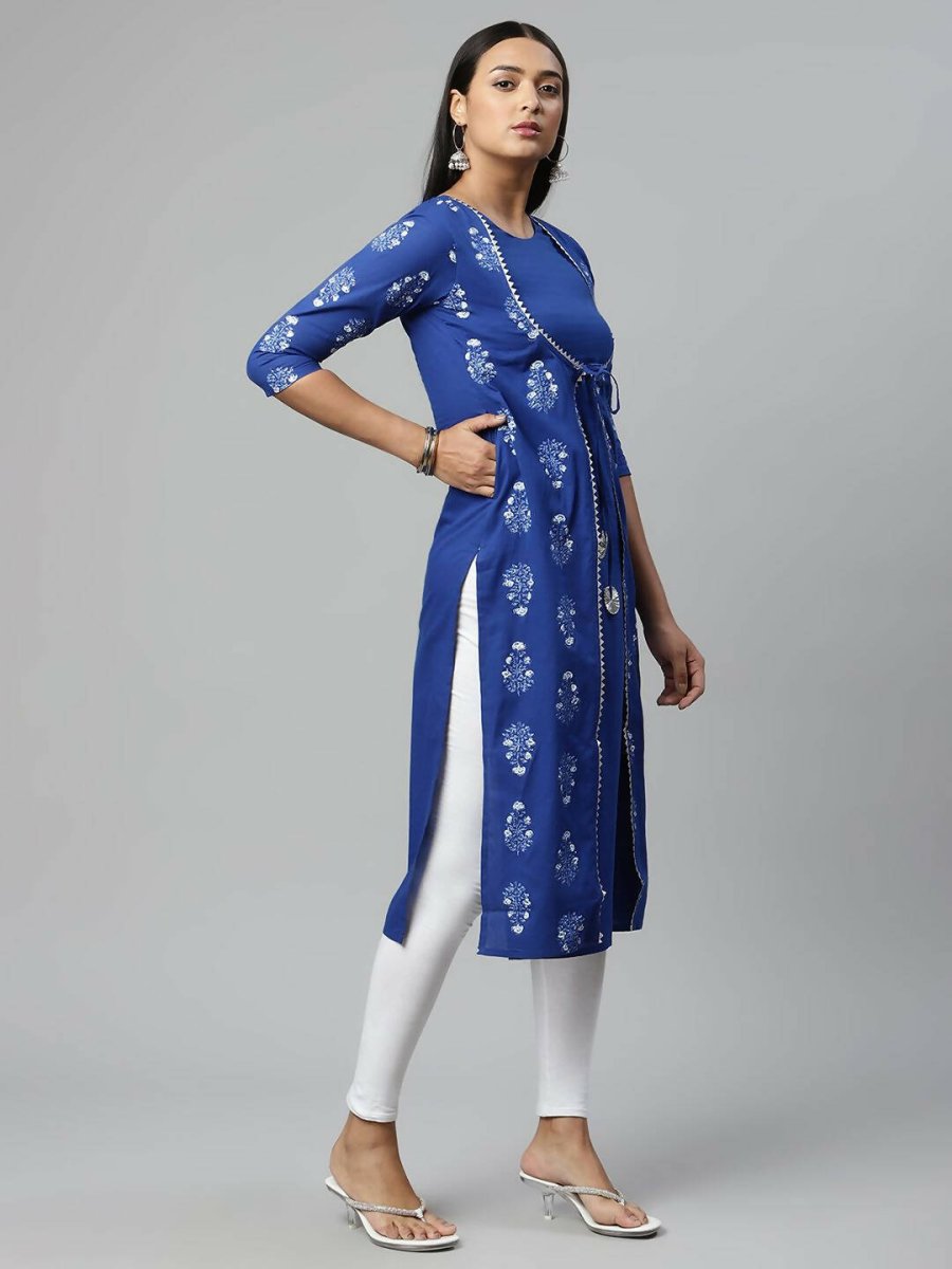 Ahalyaa Womens Beautiful Royal Blue Pure Cotton Printed Kurtas - Distacart