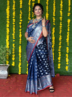 Thumbnail for Jyoti Fashion Women's Navy Blue Soft Handloom Silk Zari Woven Saree with Blouse - Distacart