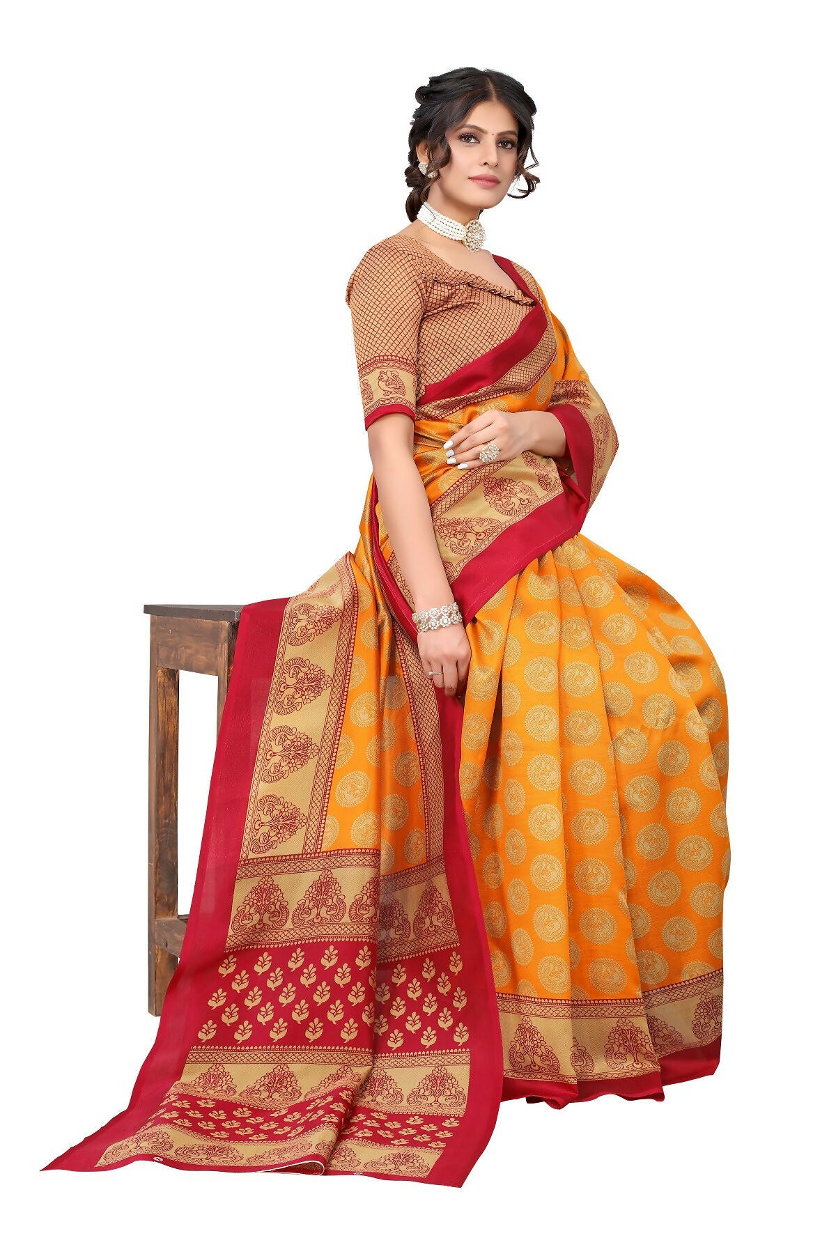Vamika mustard Printed Art Silk Saree - Distacart