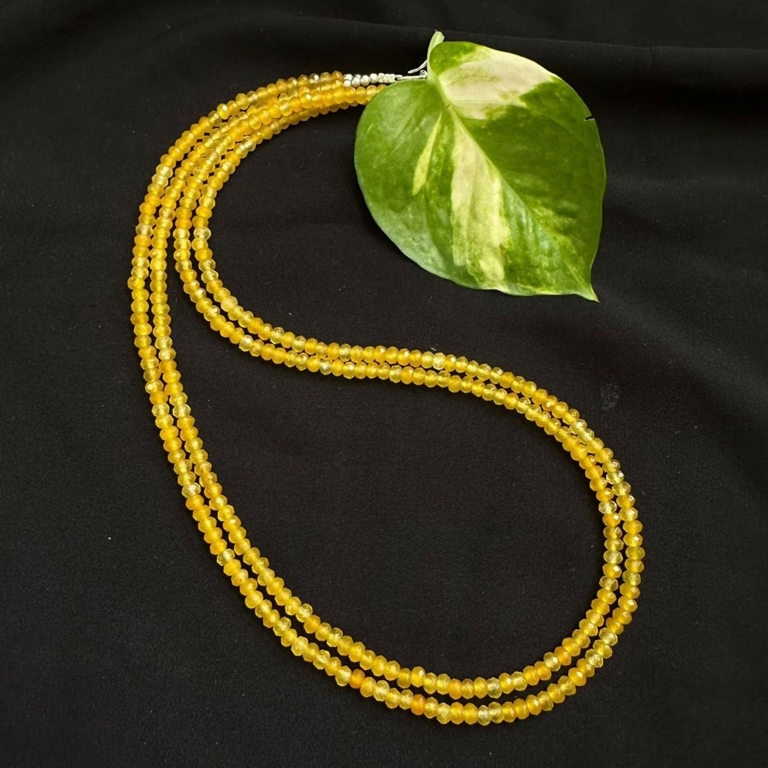 Joban Fashion Women Yellow 2 Layer Agate Necklace, Silver Finish