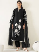 Thumbnail for Anouk Floral Embroidered Regular Chanderi Silk Straight Kurta with Trousers & Dupatta