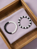 Thumbnail for NVR Unisex Set of 2 Black & White crystal beaded Bracelet - Distacart