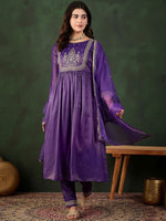 Thumbnail for Sangria Embroidered Kurta & Trouser With Dupatta Kurta Set