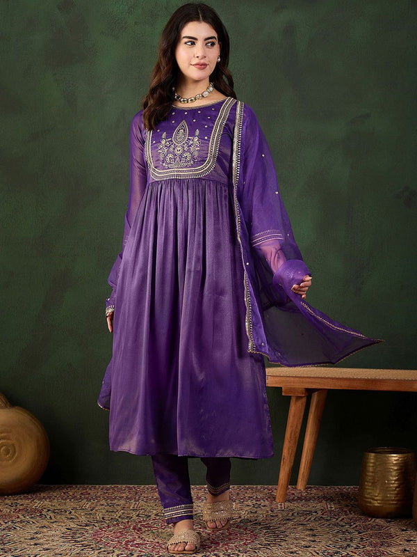 Sangria Embroidered Kurta & Trouser With Dupatta Kurta Set
