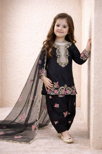 Teeya Creation New Kids Trendy Wedding Wear Traditional Kurta Salwar Set-Black - Dista