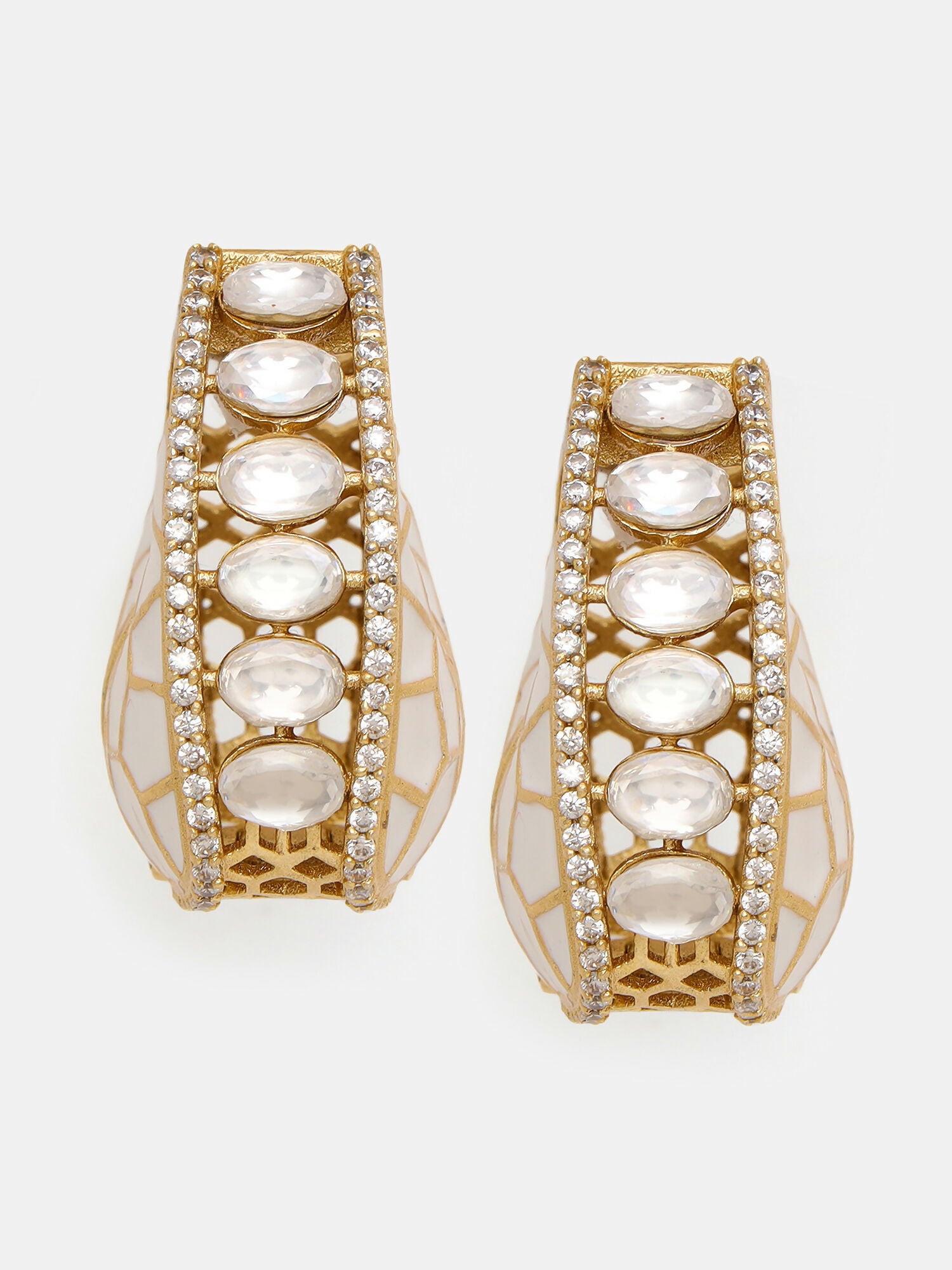 Ruby Raang Gold Polished Multicolour White Kundan Loops